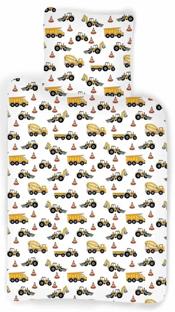 Billede af Sengetøj 140x200 cm - Sengesæt med arbejdsbiler - 100% bomuld - Børnesengetøj